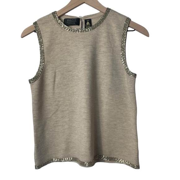 Dana Buchman gold sleeveless layering sweater with gold beads 100% merino wool - Picture 1 of 11